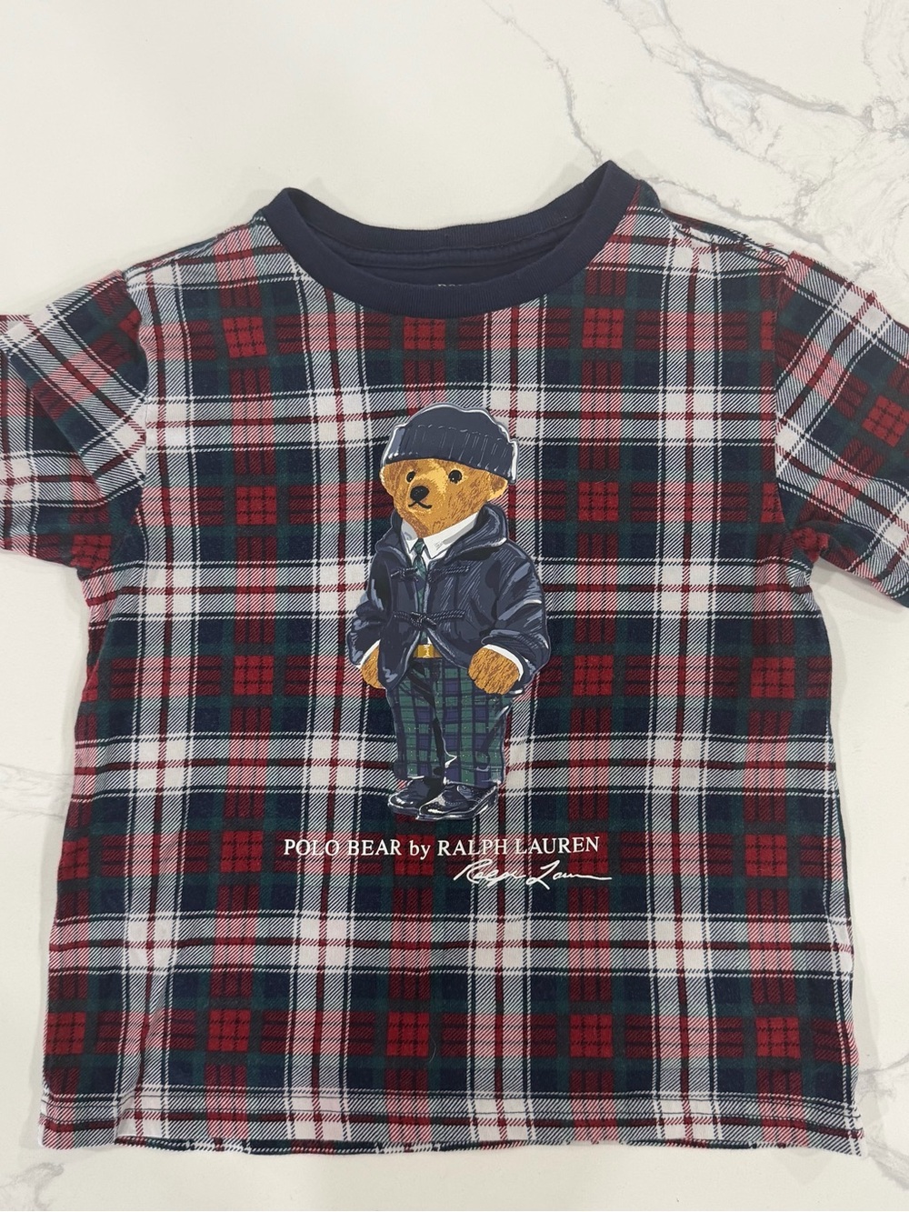 Polo Ralph Lauren Boys Size 6 Polo Bear Plaid Tartan Cotton Jersey Shirt